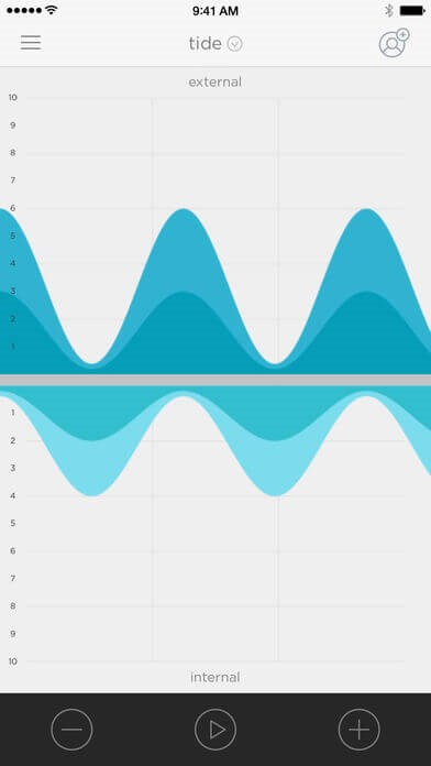 We-Vibe We-Connect app screenshot showing internal and external tide vibration