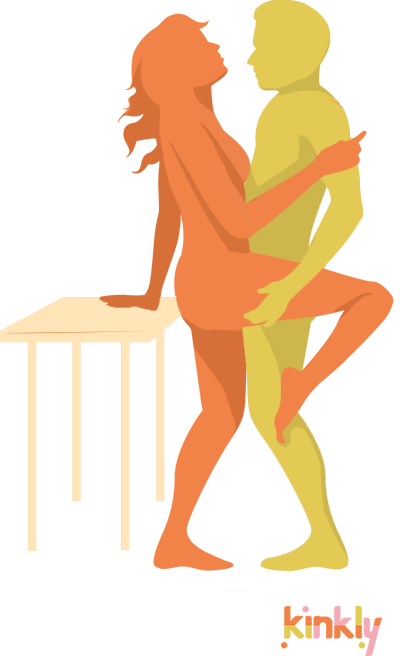 diagram of the dancer sex position - both partners stand and the giver supports the receiver's bent leg