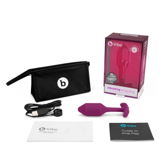 b-Vibe Vibrating Snug Plug with box, storage bag, charger and book