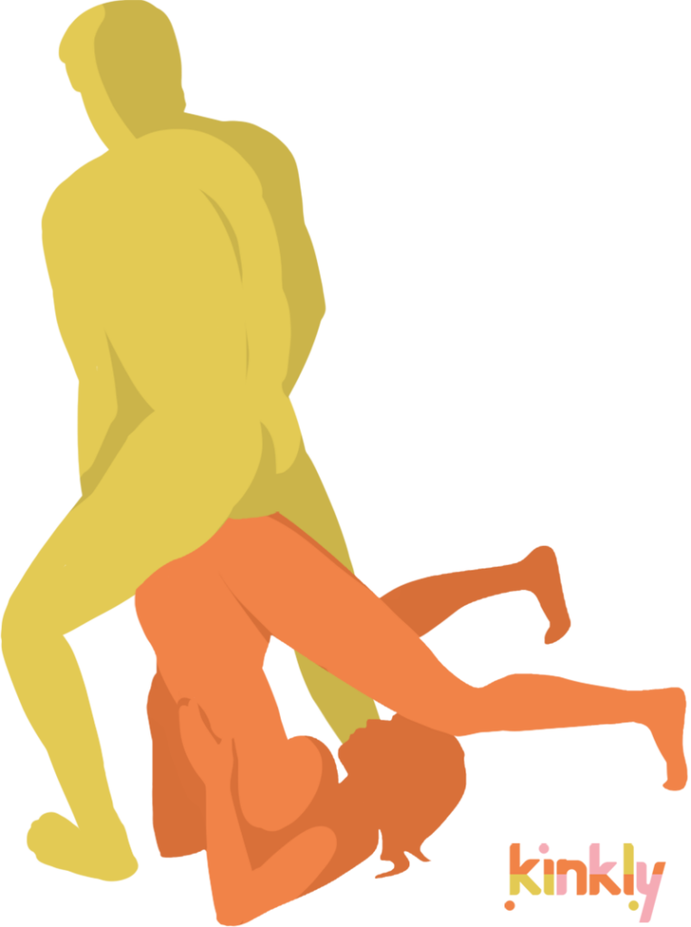 Overpass sex position. The receiver is laying on their back but barely so - their hips are directly over their shoulders in a psuedo-yoga position. Their toes are touching the ground above their head. The penetrating partner squats on top. 