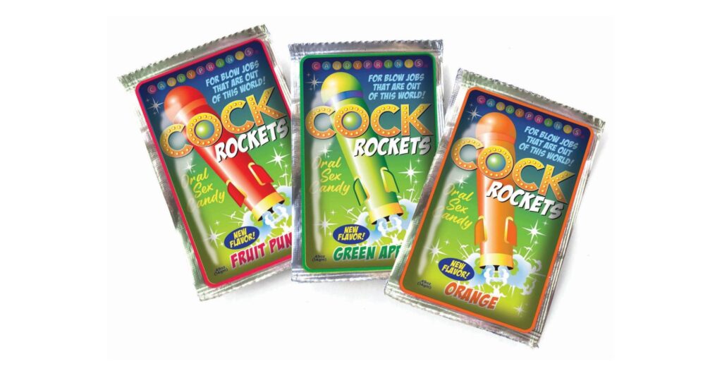 All 3 flavors of the Cock Rockets Oral Sex Candy Pop shown in a single image | Kinkly Shop